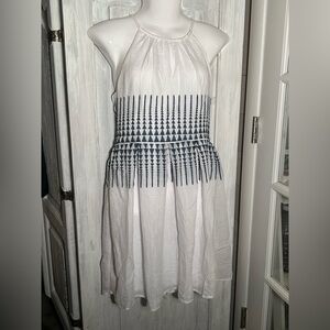 London Times White and Blue Geometric Mini Dress